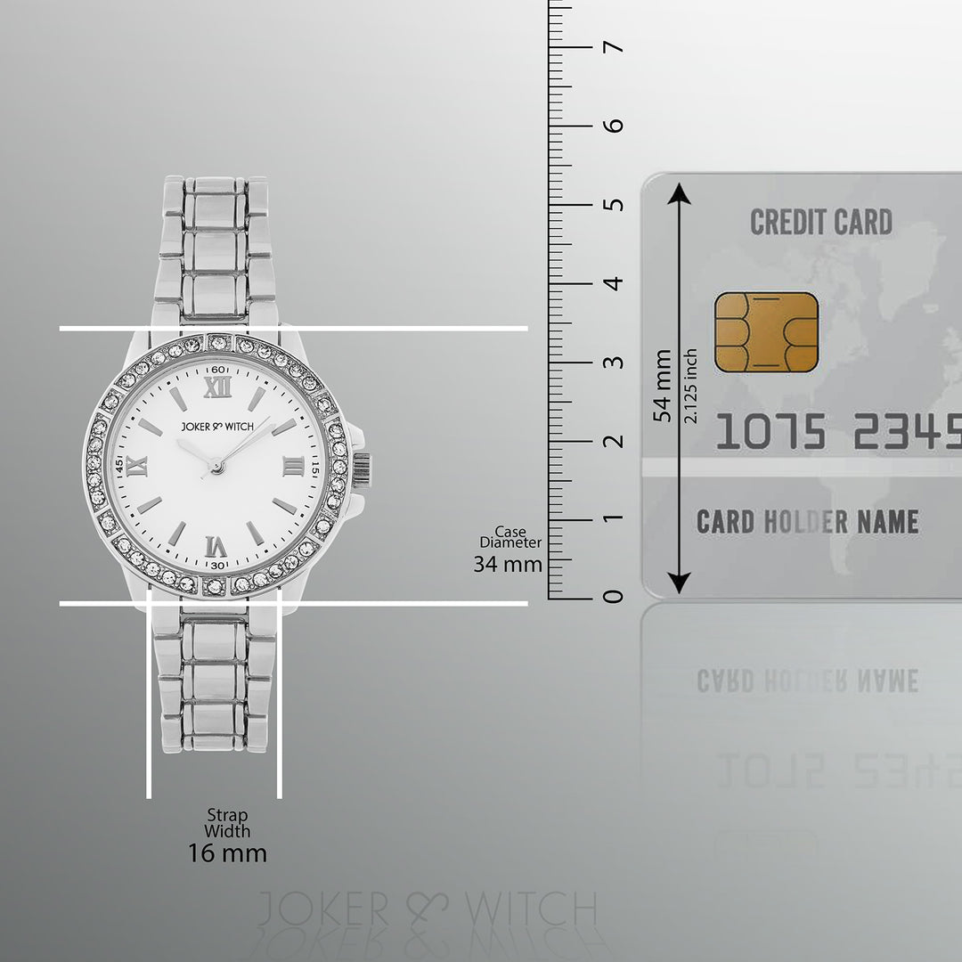 Radiant Halo White Medium Rhinestone Dial Silver Linked Chain Strap Women's Watch