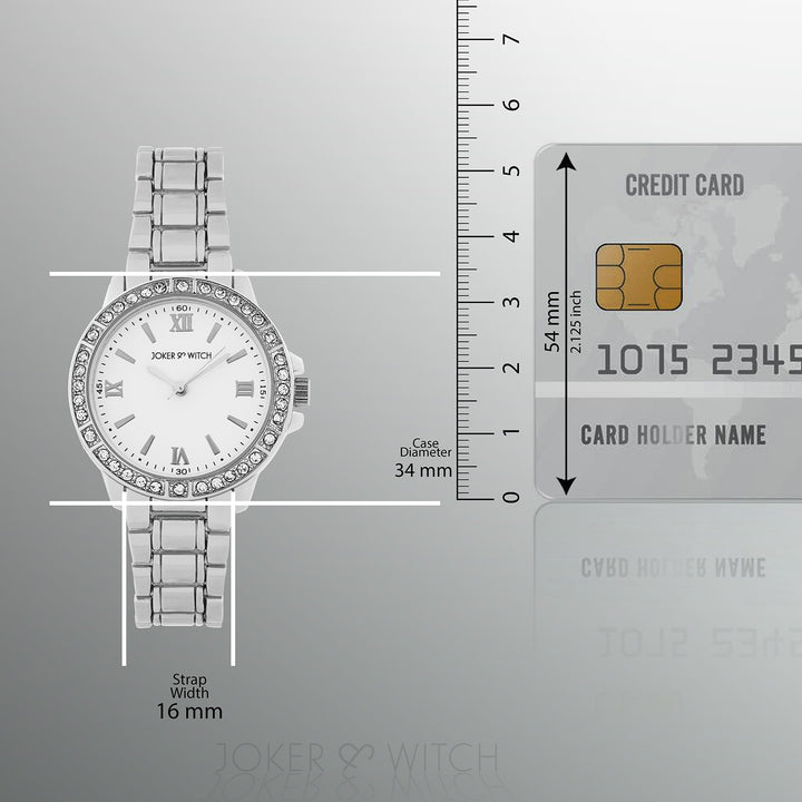 Radiant Halo White Medium Rhinestone Dial Silver Linked Chain Strap Women's Watch