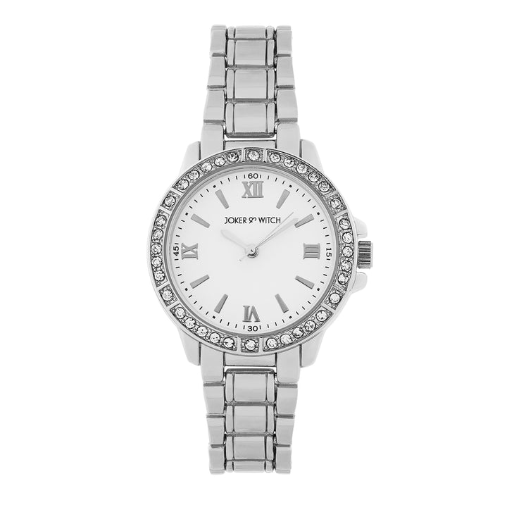 Radiant Halo White Medium Rhinestone Dial Silver Linked Chain Strap Women's Watch