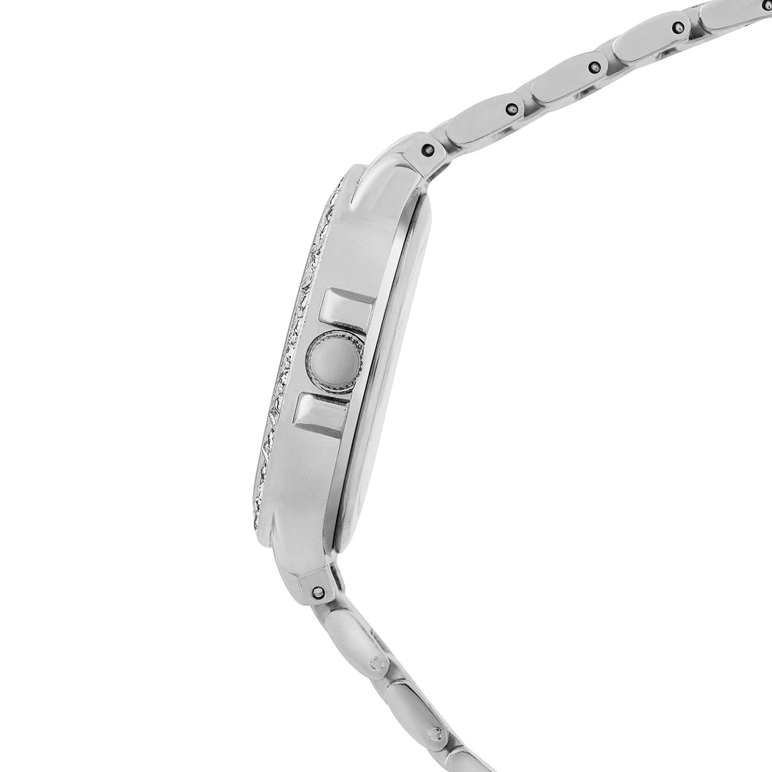 Radiant Halo White Medium Rhinestone Dial Silver Linked Chain Strap Women's Watch