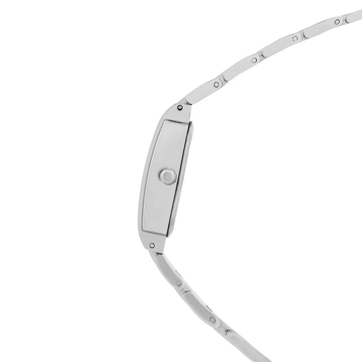 Linear Black Mini Rectangle Rhinestone Dial Silver Linked Chain Strap Women's Watch