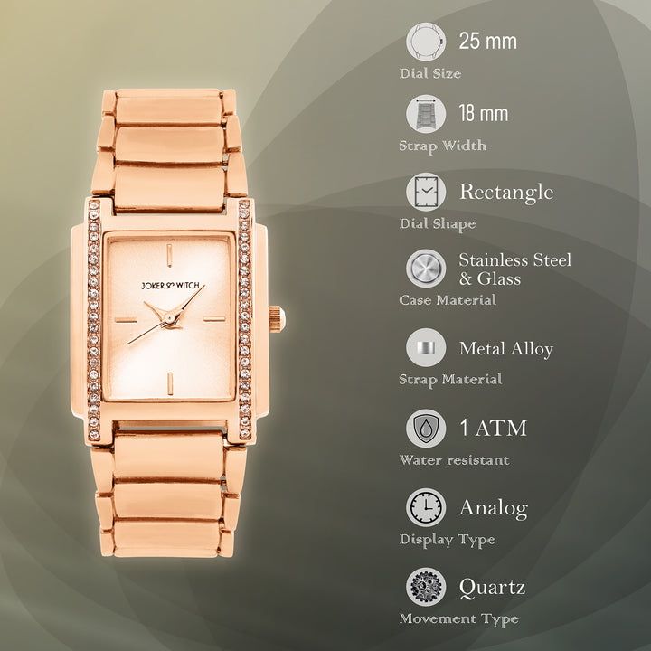 Linear Rose Gold Small Rectangle Rhinestone Dial Linked Chain Strap Women's Watch