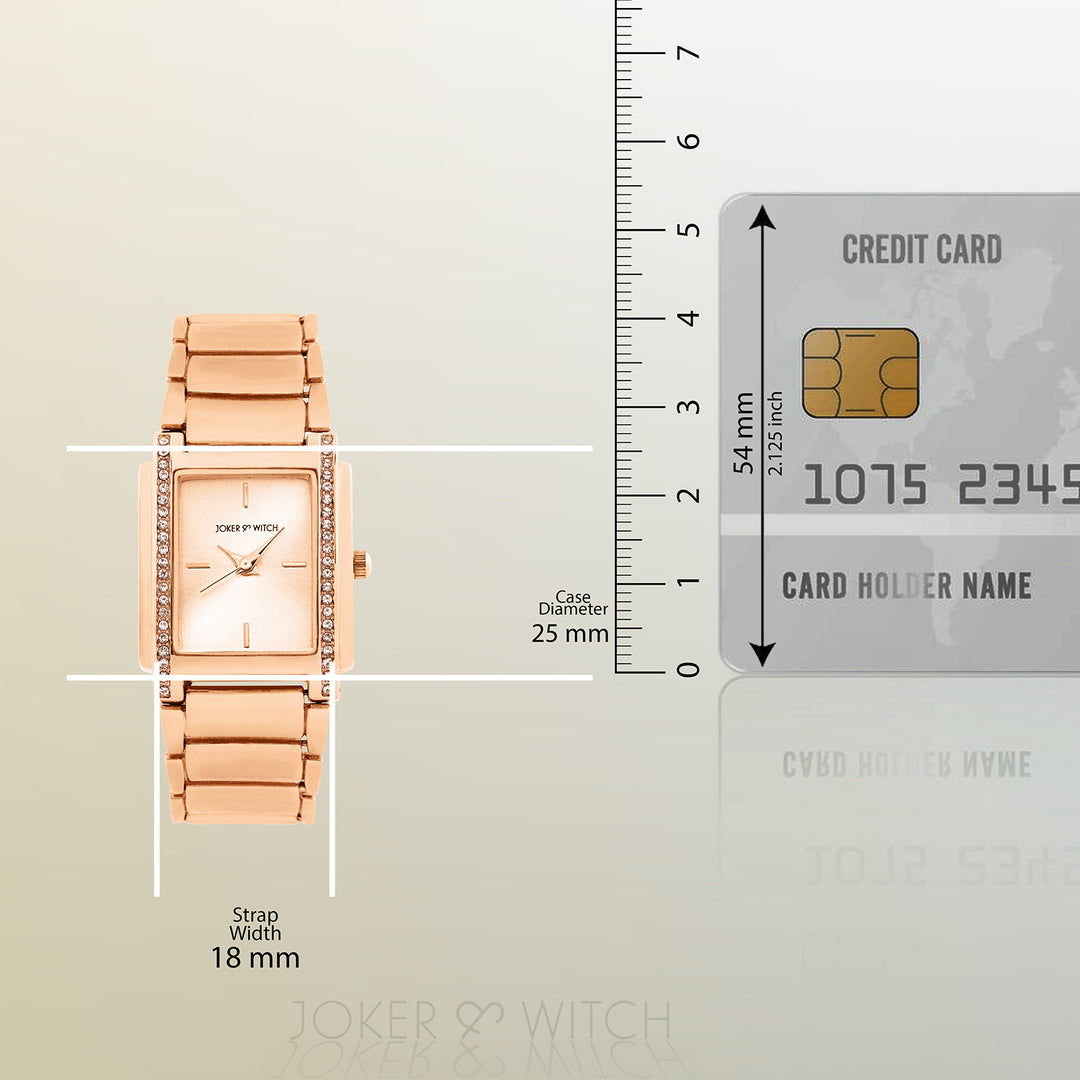 Linear Rose Gold Small Rectangle Rhinestone Dial Linked Chain Strap Women's Watch