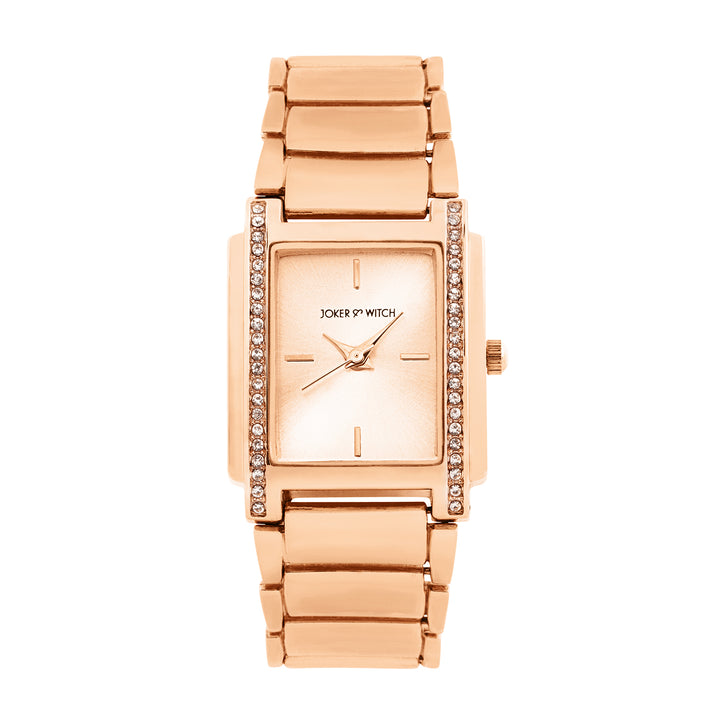 Linear Rose Gold Small Rectangle Rhinestone Dial Linked Chain Strap Women's Watch