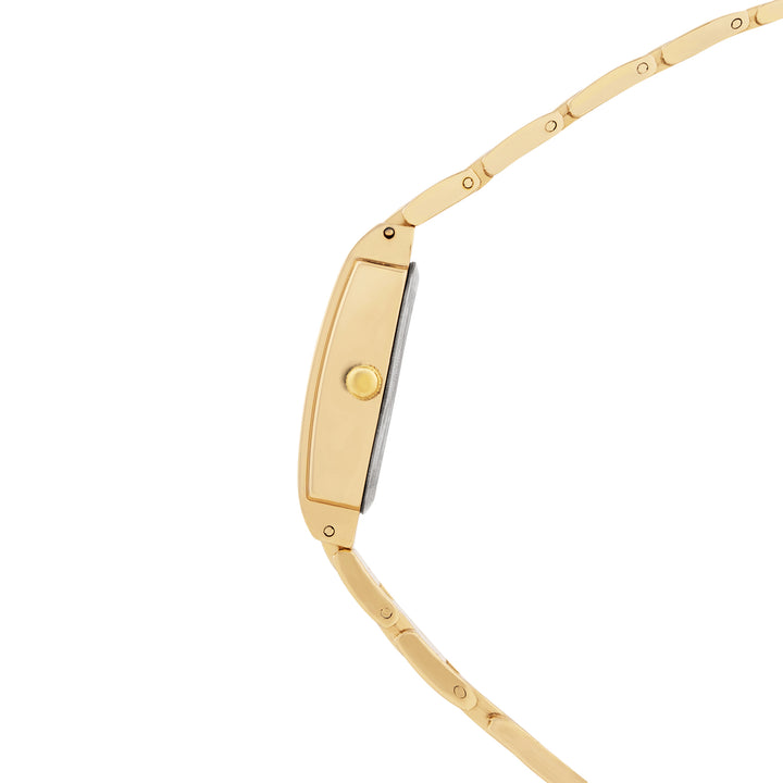 Linear Taupe Small Rectangle Rhinestone Dial Gold Linked Chain Strap Women's Watch