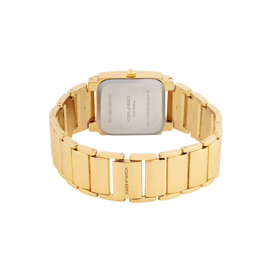 Linear Taupe Small Rectangle Rhinestone Dial Gold Linked Chain Strap Women's Watch