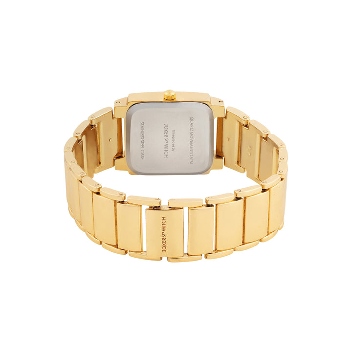 Linear Taupe Small Rectangle Rhinestone Dial Gold Linked Chain Strap Women's Watch