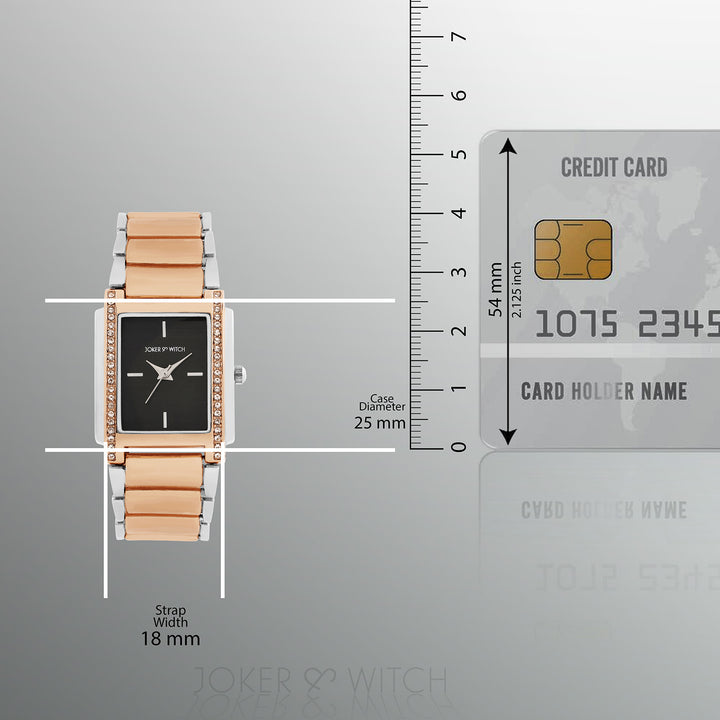 Linear Black Mini Rectangle Rhinestone Dial Dual Tone Linked Chain Strap Women's Watch