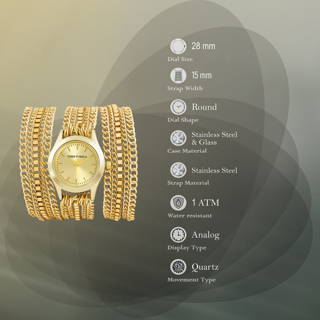Party Gold Small Dial Chain Wrap Around Strap Women's Watch