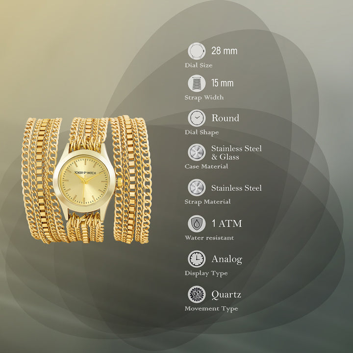 Party Gold Small Dial Chain Wrap Around Strap Women's Watch