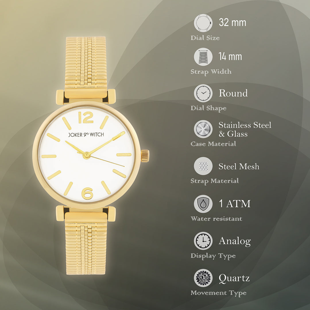 Demi White Medium Dial Gold Mesh Strap Women's Watch