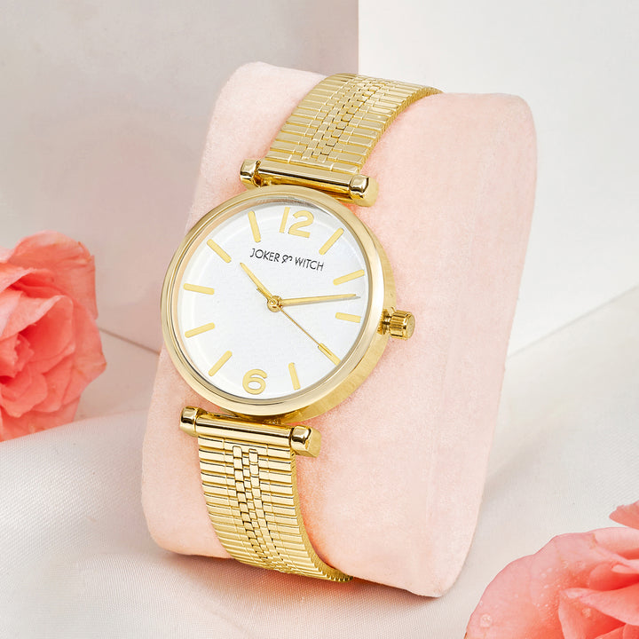 Demi White Medium Dial Gold Mesh Strap Women's Watch