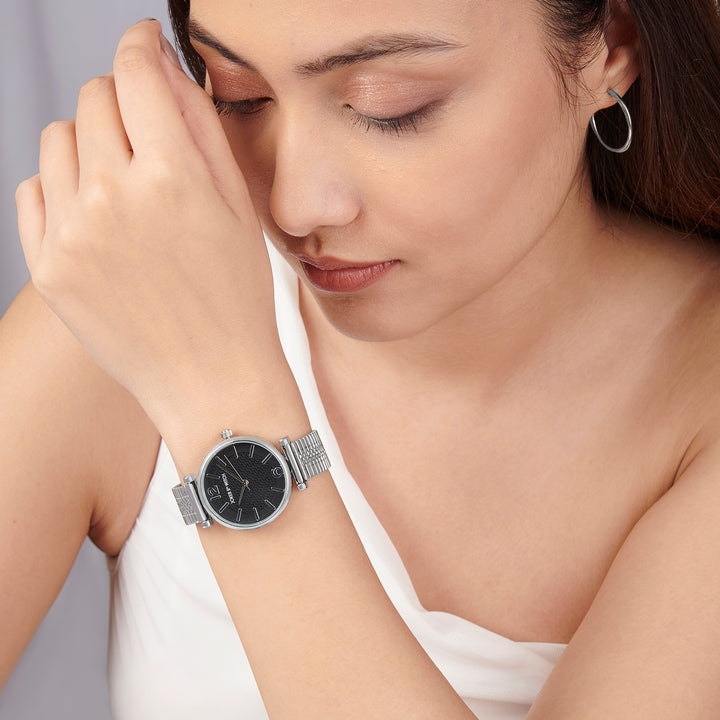 Demi Black Medium Dial Silver Mesh Strap Women's Watch