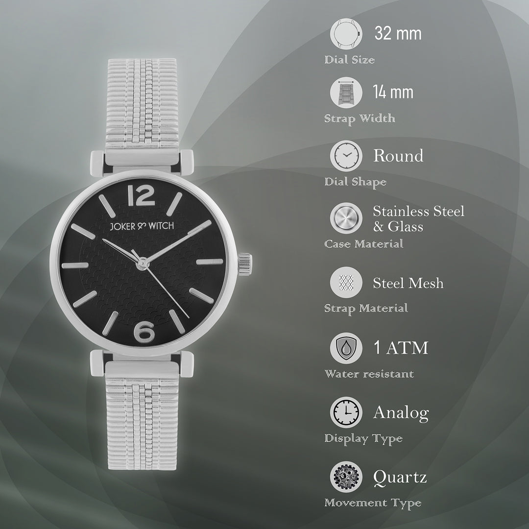 Demi Black Medium Dial Silver Mesh Strap Women's Watch