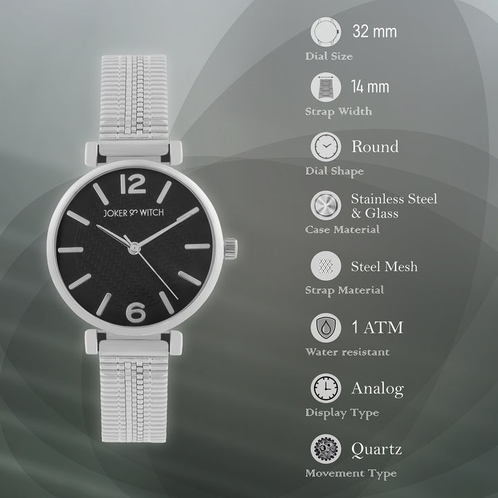 Demi Black Medium Dial Silver Mesh Strap Women's Watch