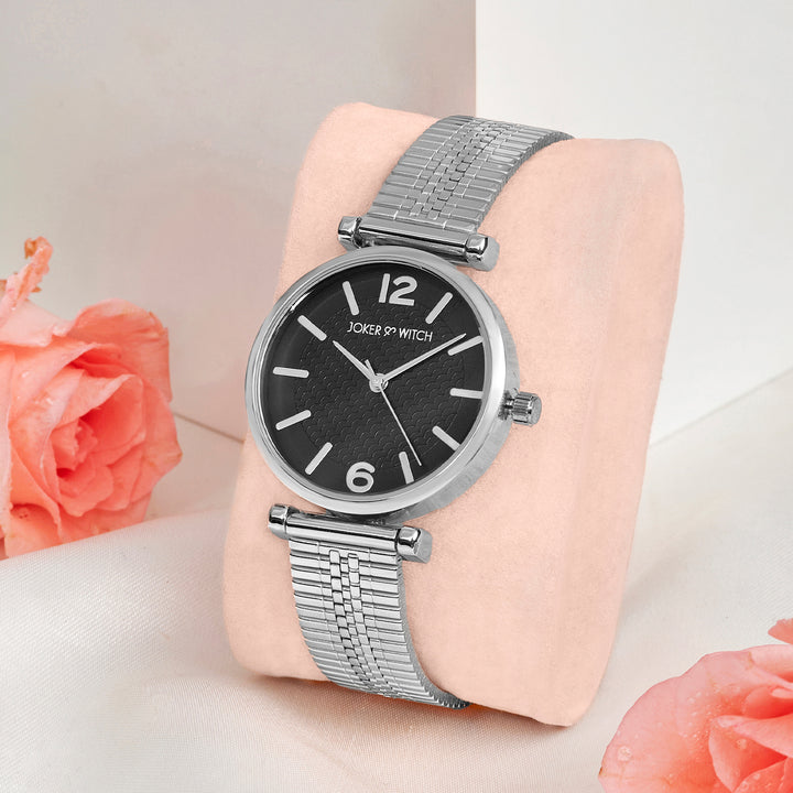 Demi Black Medium Dial Silver Mesh Strap Women's Watch