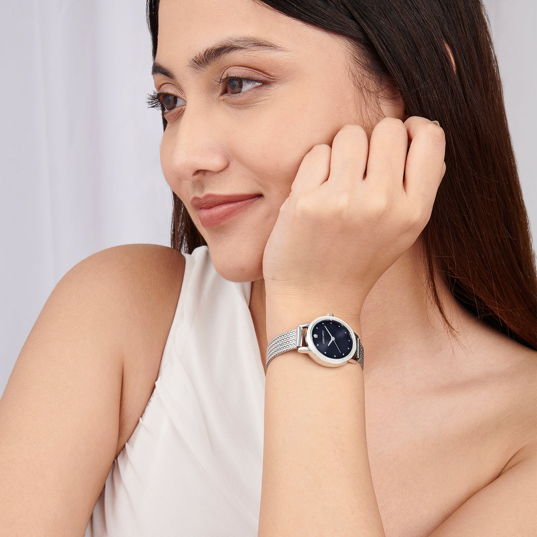 Zenith Blue Grey Small Dial Silver Mesh Strap Women's Watch