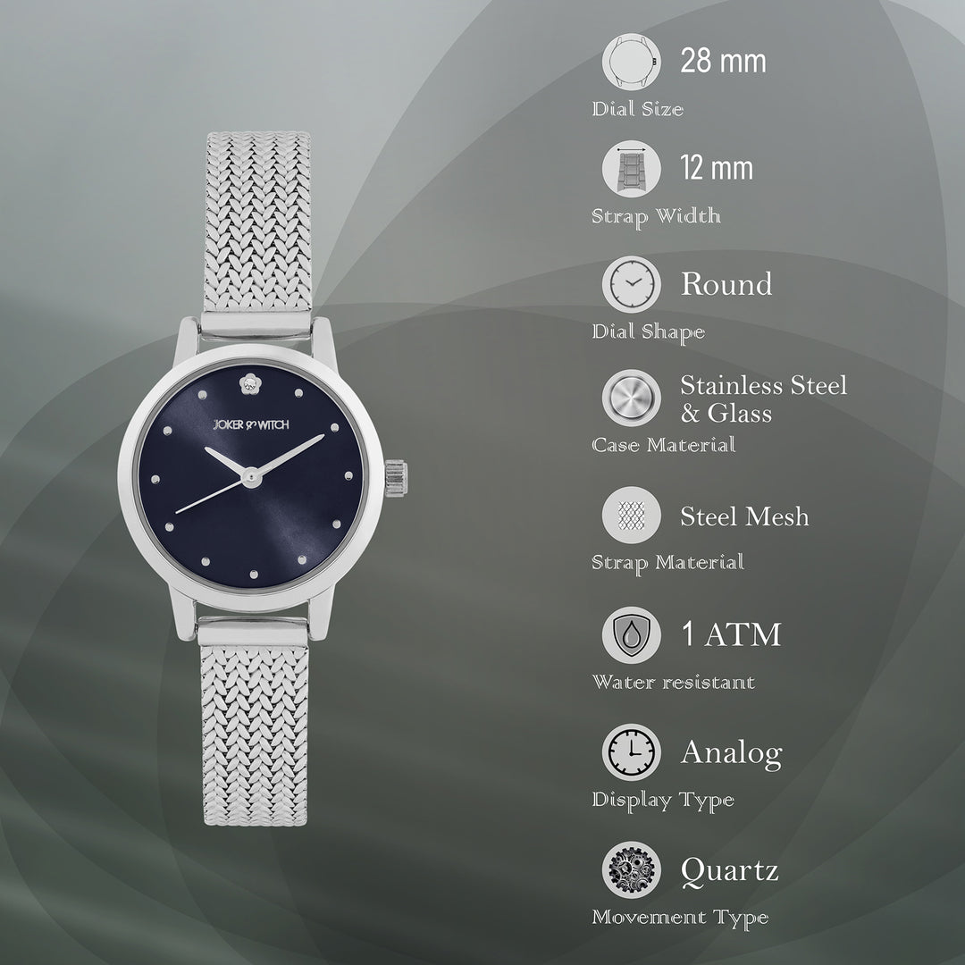 Zenith Blue Grey Small Dial Silver Mesh Strap Women's Watch