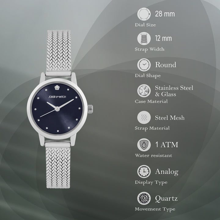 Zenith Blue Grey Small Dial Silver Mesh Strap Women's Watch