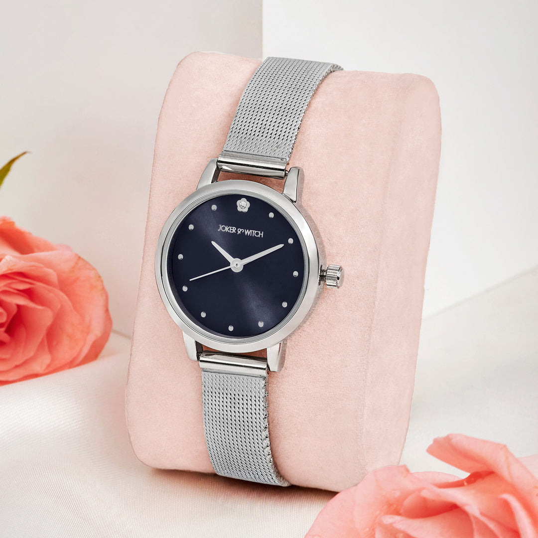 Zenith Blue Grey Small Dial Silver Mesh Strap Women's Watch