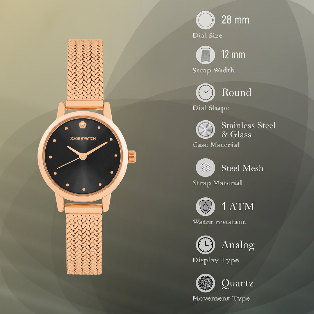 Zenith Black Small Dial Rose Gold Mesh Strap Women's Watch