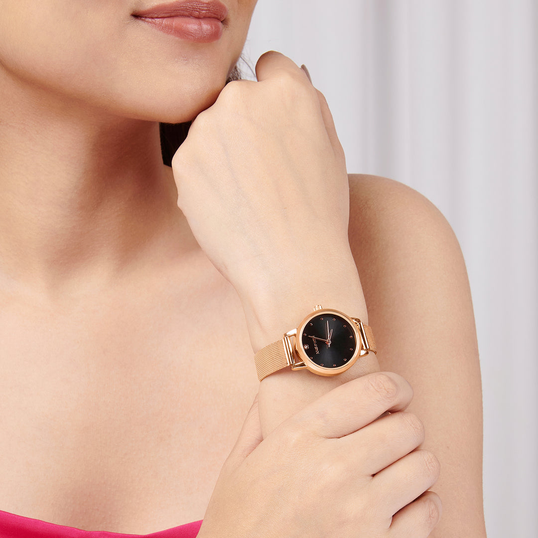 Zenith Black Small Dial Rose Gold Mesh Strap Women's Watch