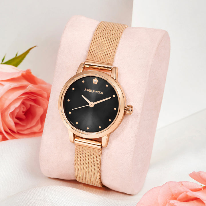 Zenith Black Small Dial Rose Gold Mesh Strap Women's Watch
