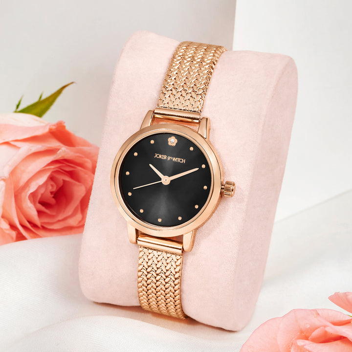 Zenith Black Small Dial Rose Gold Mesh Strap Women's Watch