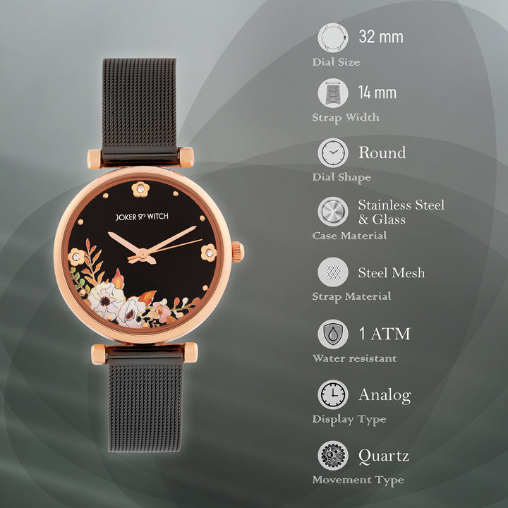 Rosebud Black Medium Dial Mesh Strap Women's Watch