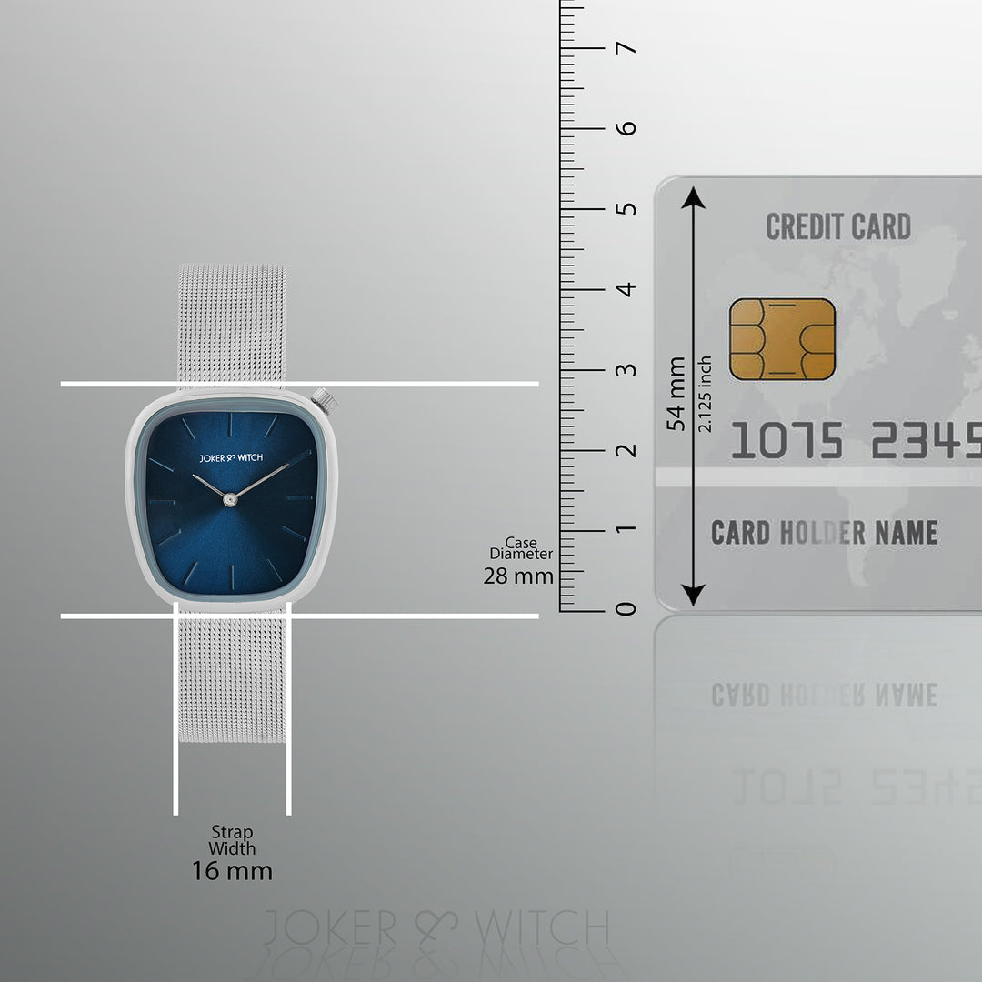 Nocturne Blue Small Square Dial Silver Mesh Strap Women's Watch