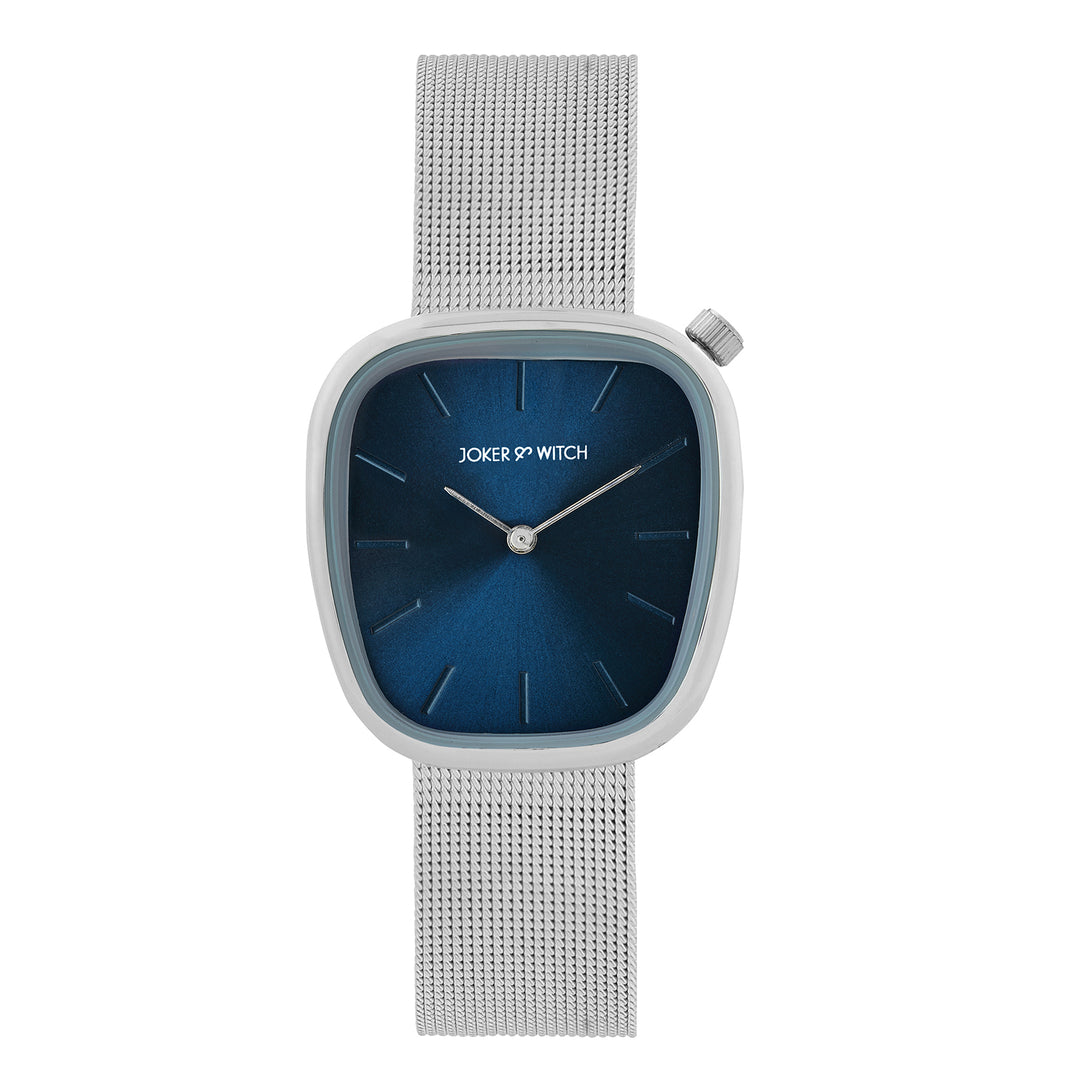 Nocturne Blue Small Square Dial Silver Mesh Strap Women's Watch