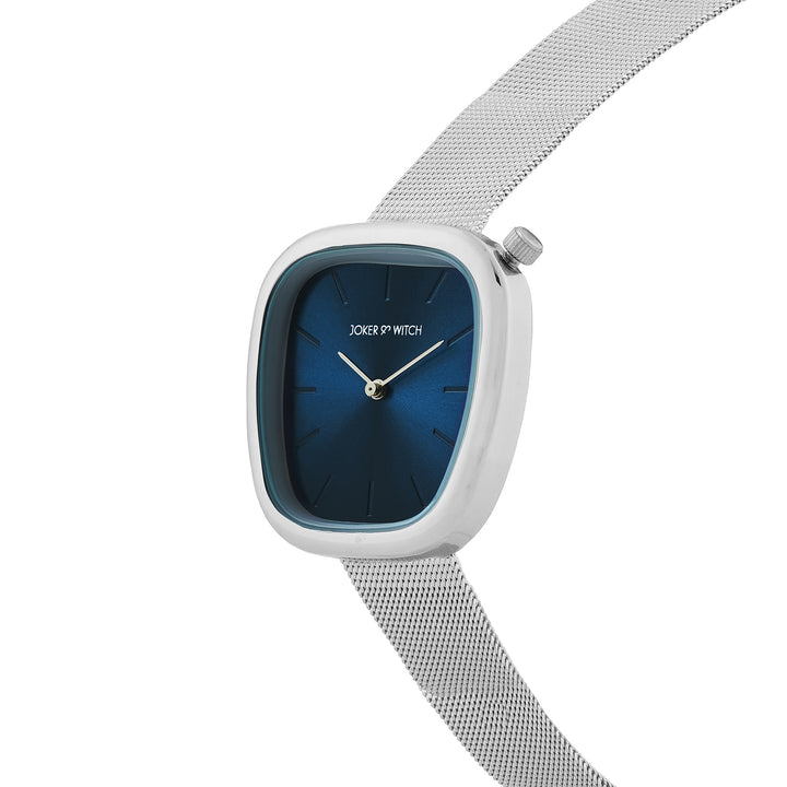 Nocturne Blue Small Square Dial Silver Mesh Strap Women's Watch