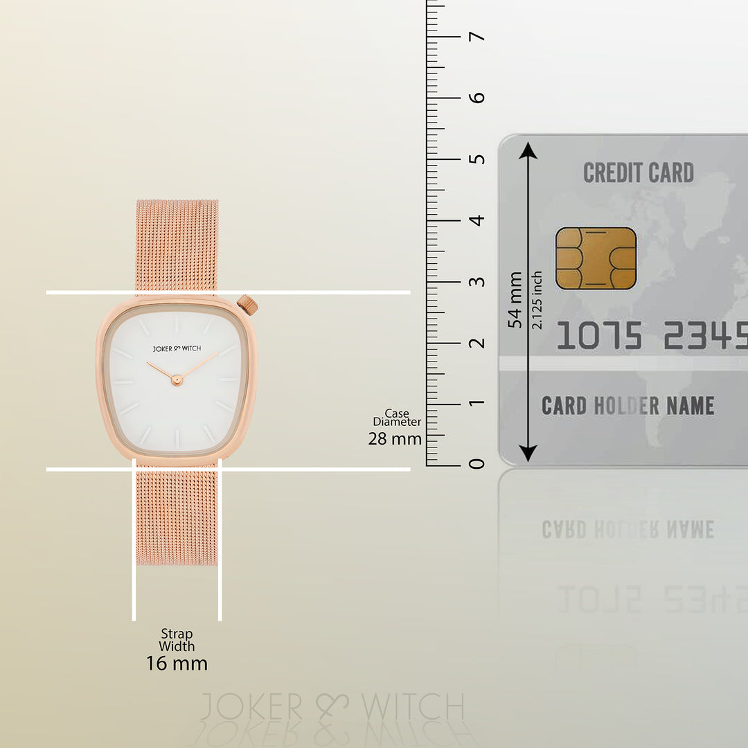 Nocturne White Small Square Dial Rose Gold Mesh Strap Women's Watch