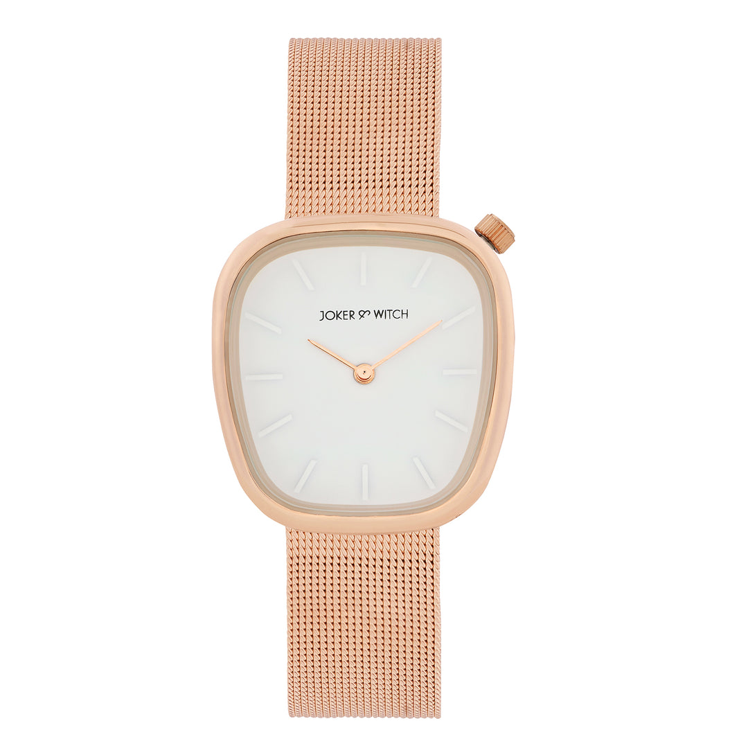 Nocturne White Small Square Dial Rose Gold Mesh Strap Women's Watch