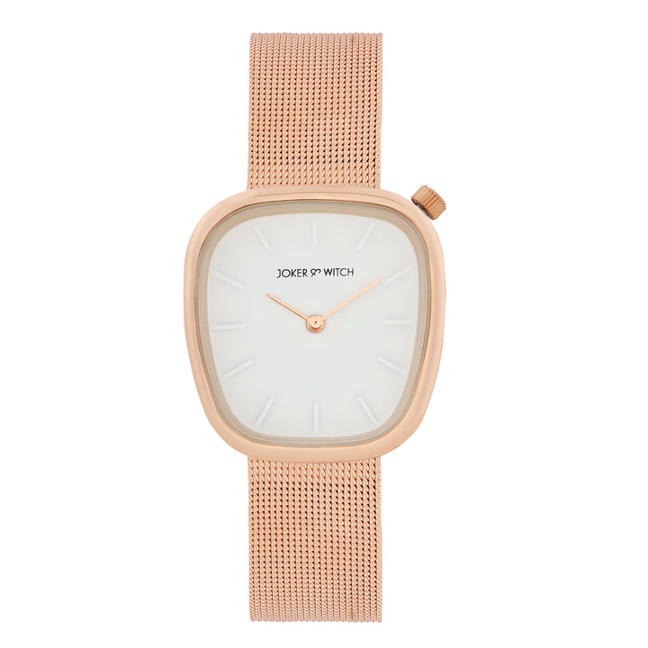 Nocturne White Small Square Dial Rose Gold Mesh Strap Women's Watch