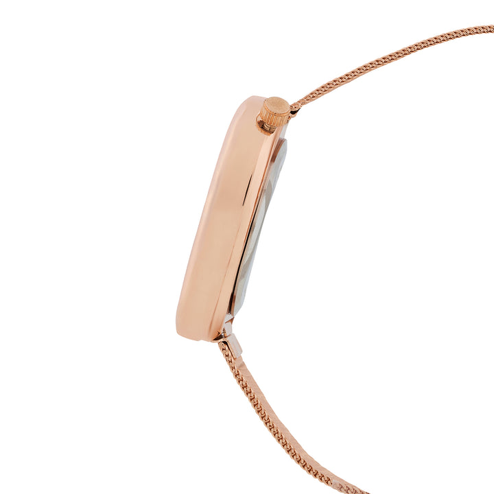 Nocturne White Small Square Dial Rose Gold Mesh Strap Women's Watch