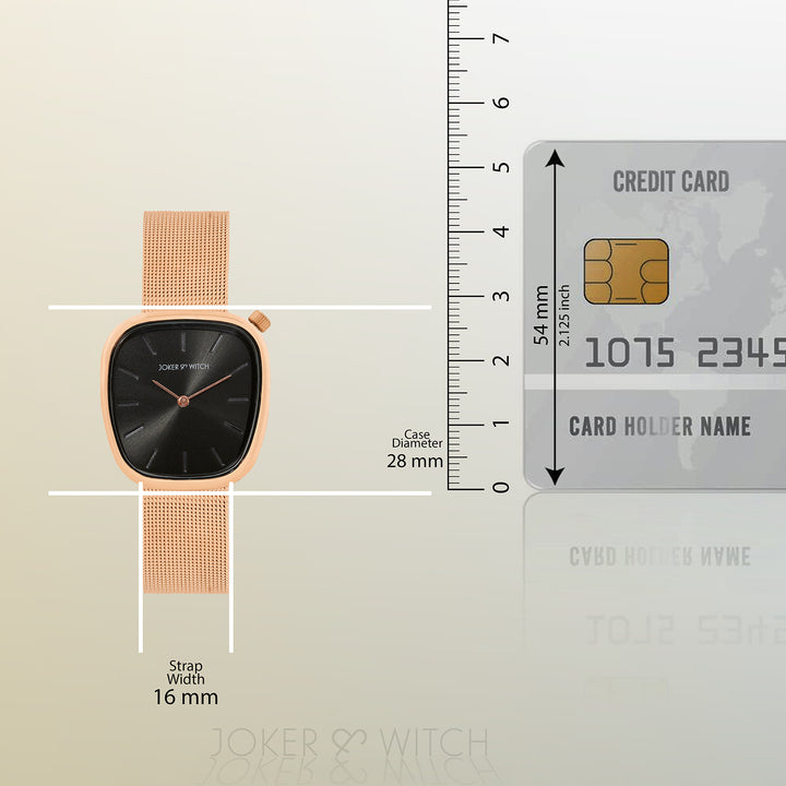 Nocturne Black Small Square Dial Rose Gold Mesh Strap Women's Watch