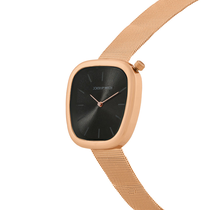 Nocturne Black Small Square Dial Rose Gold Mesh Strap Women's Watch