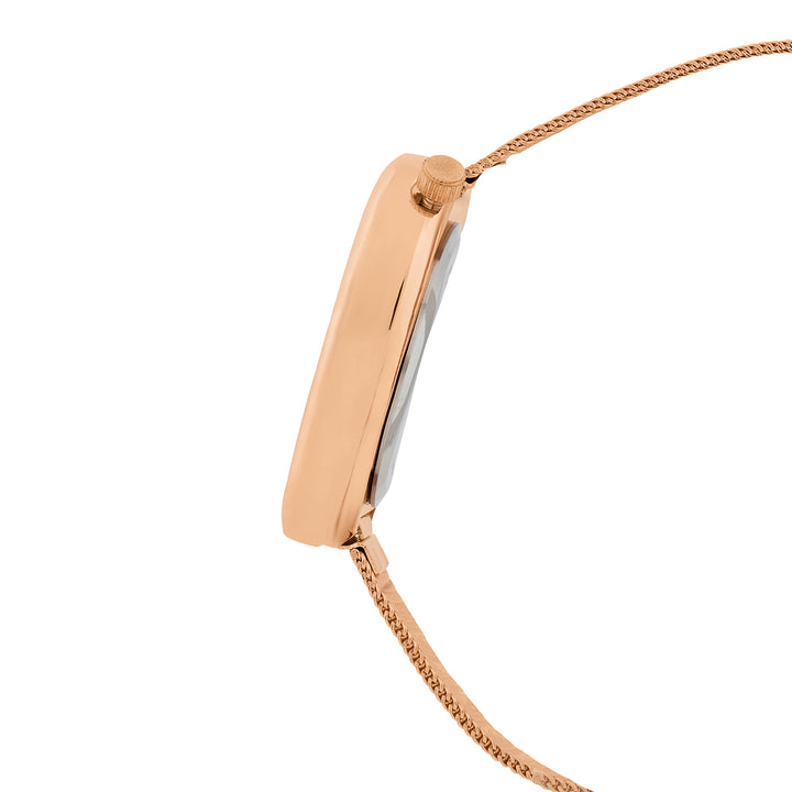 Nocturne Black Small Square Dial Rose Gold Mesh Strap Women's Watch