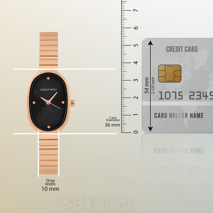 Eterna Black Small Oval Dial Rose Gold Linked Chain Strap Women's Watch