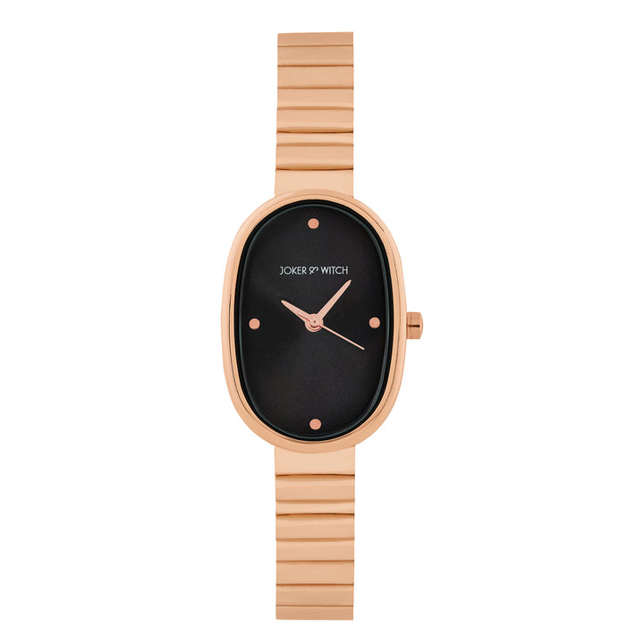 Eterna Black Small Oval Dial Rose Gold Linked Chain Strap Women's Watch