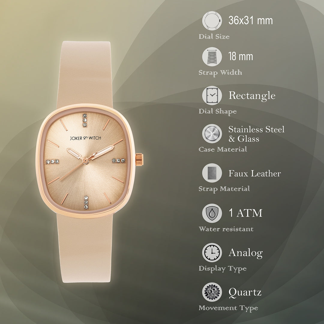 Verona Beige Medium Rectangle Dial PU Strap Women's Watch