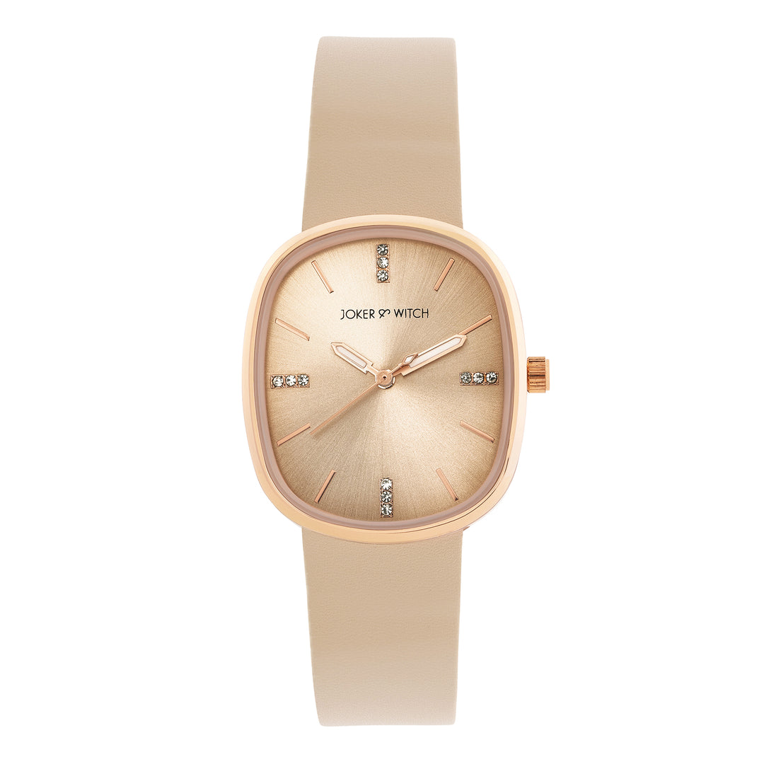 Verona Beige Medium Rectangle Dial PU Strap Women's Watch