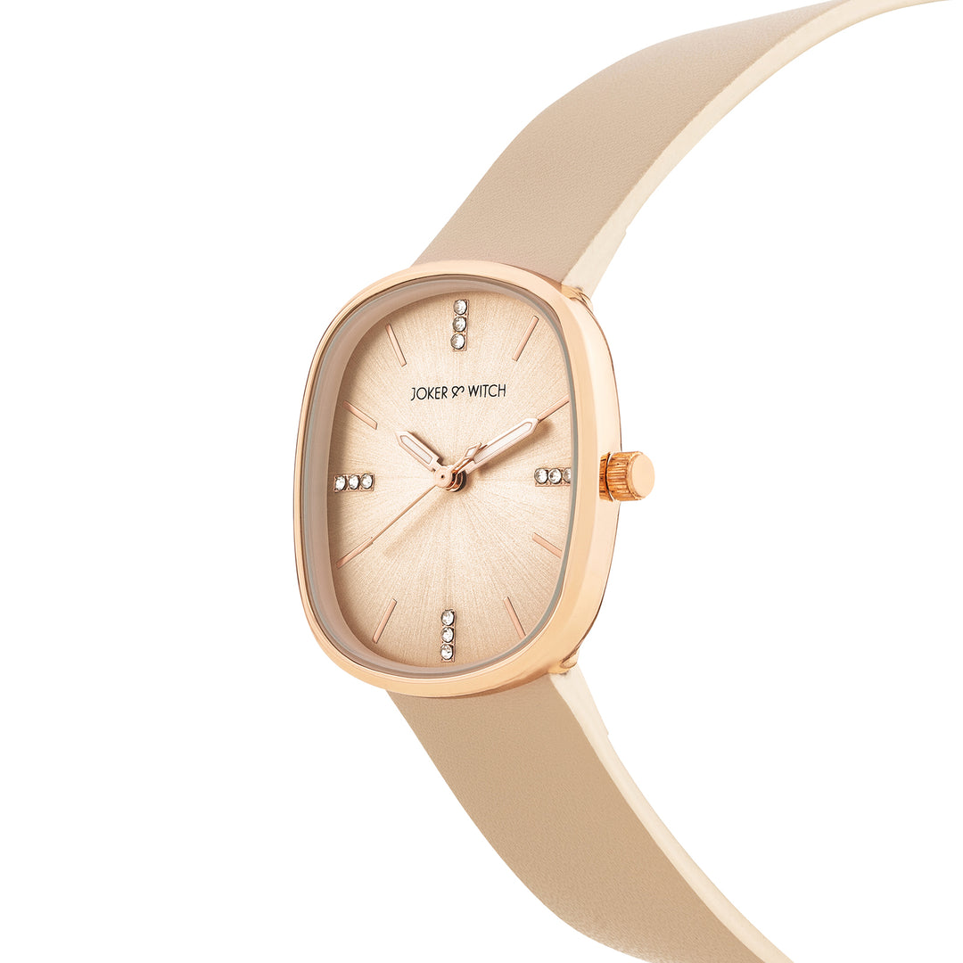 Verona Beige Medium Rectangle Dial PU Strap Women's Watch