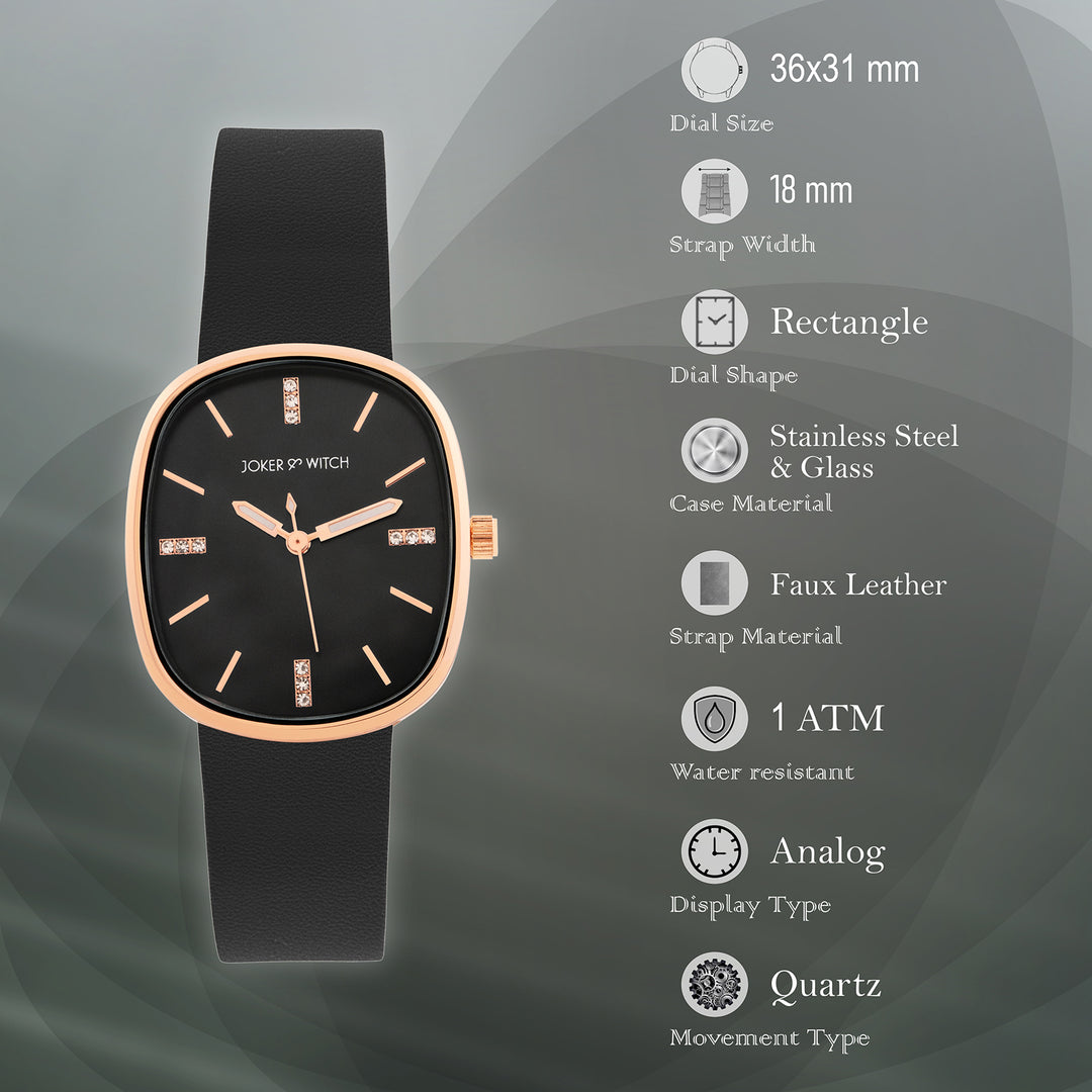 Verona Black Medium Rectangle Dial PU Strap Women's Watch