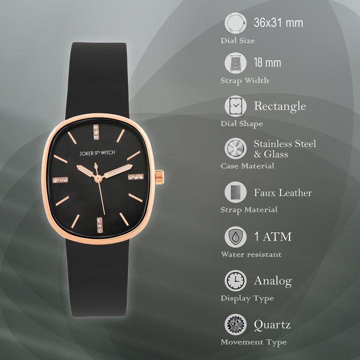 Verona Black Medium Rectangle Dial PU Strap Women's Watch