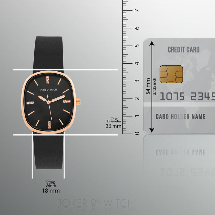 Verona Black Medium Rectangle Dial PU Strap Women's Watch