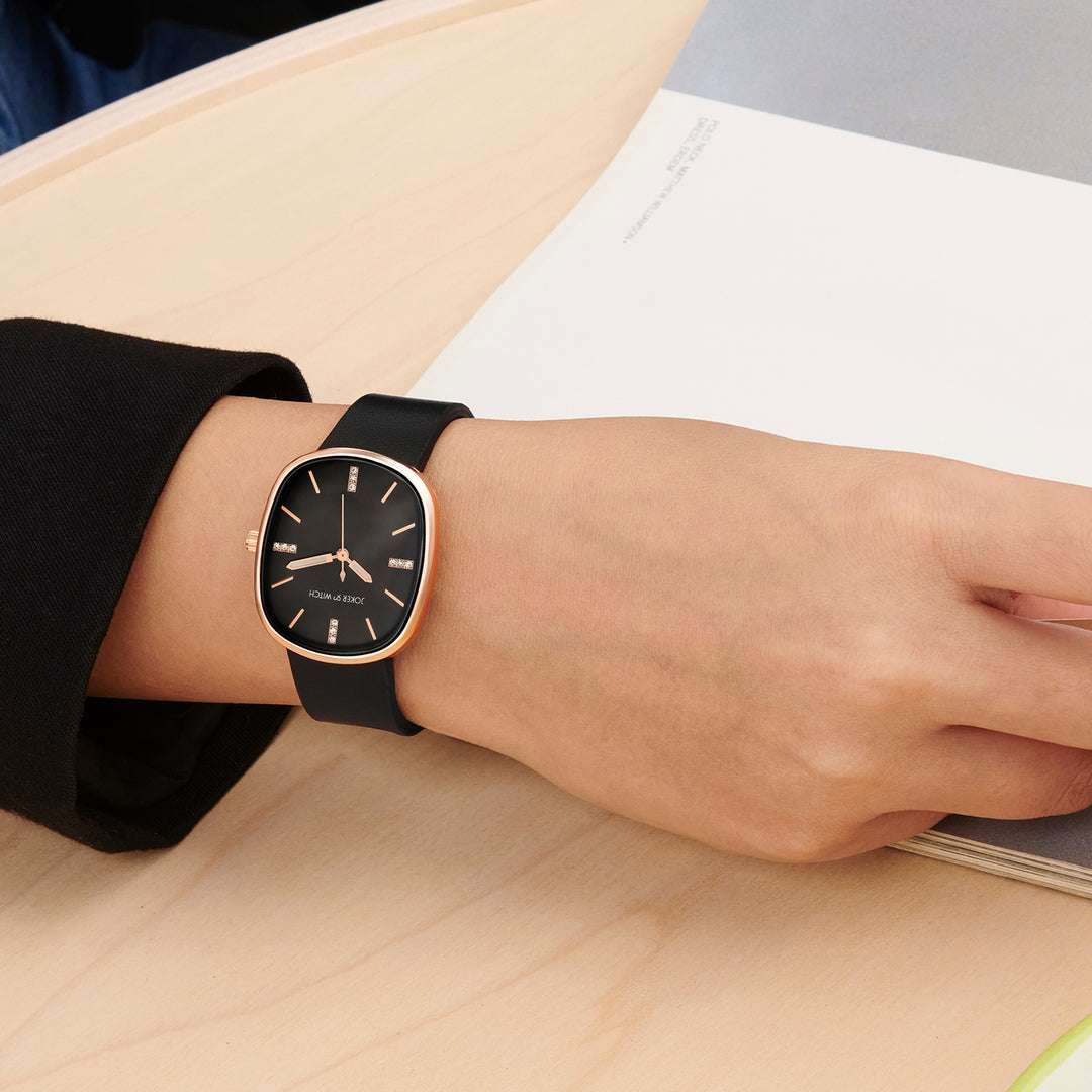 Verona Black Medium Rectangle Dial PU Strap Women's Watch