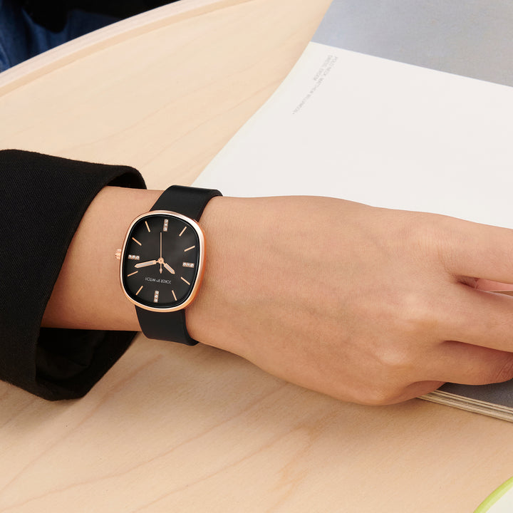 Verona Black Medium Rectangle Dial PU Strap Women's Watch