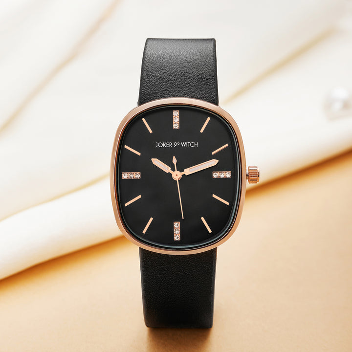 Verona Black Medium Rectangle Dial PU Strap Women's Watch